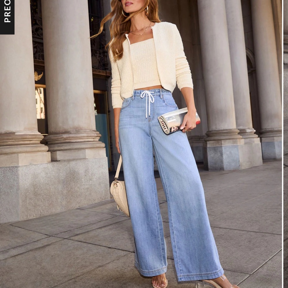 Wide leg drawstring jeans